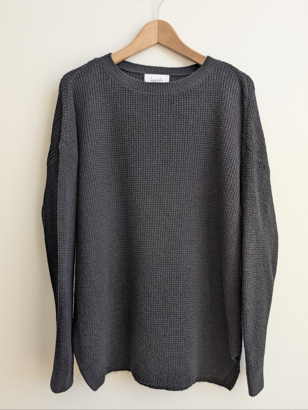 Kersh 55% Merino Wool Waffle Knit Stretchy Black Sweater Medium